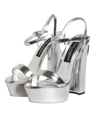 Dolce & Gabbana Silver Leather Platform Keira Sandals Shoes - EU39/US8.5 - Sandals