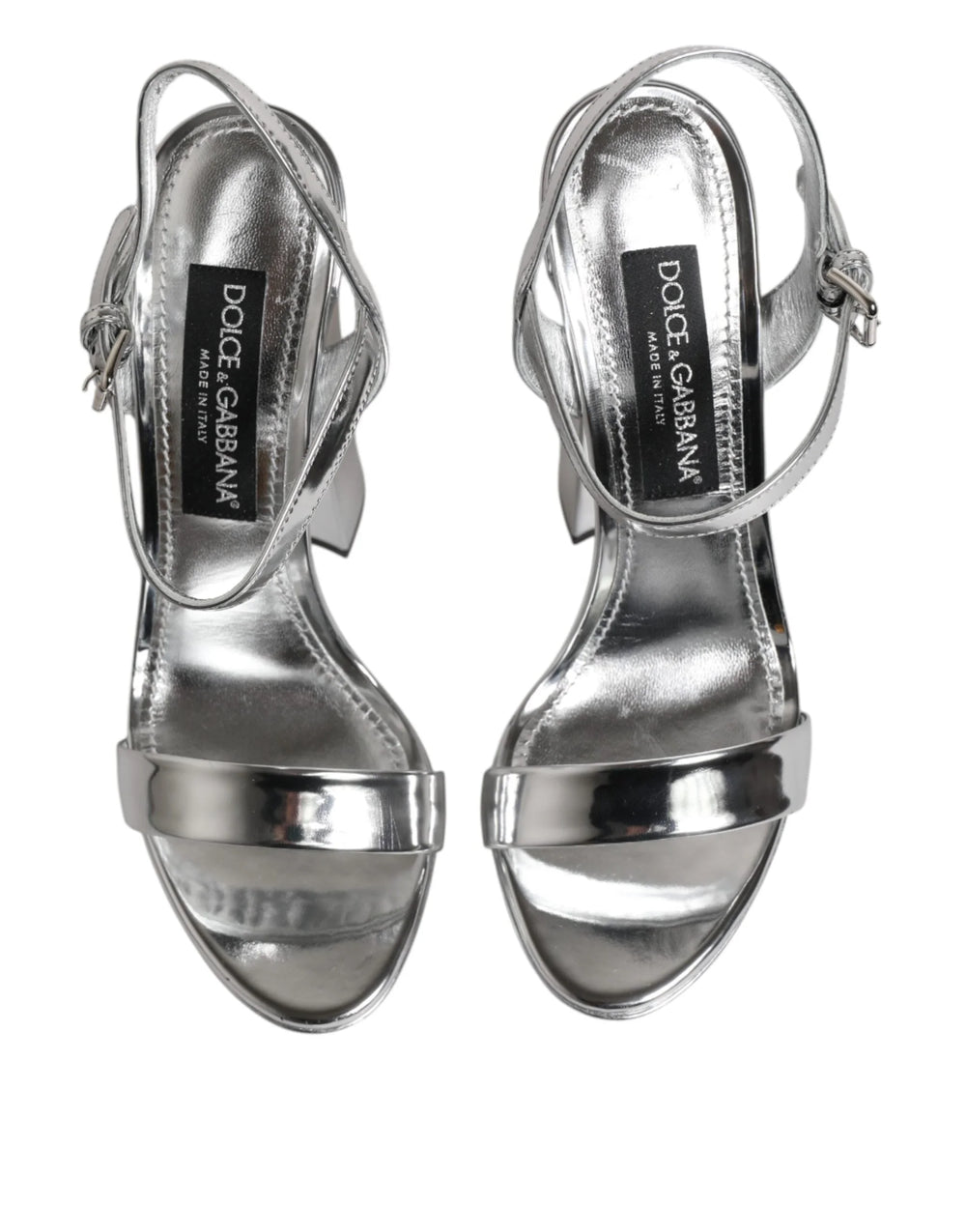 Dolce & Gabbana Silver Leather Platform Keira Sandals Shoes - EU39/US8.5 - Sandals