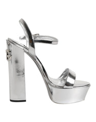 Dolce & Gabbana Silver Leather Platform Keira Sandals Shoes - EU39/US8.5 - Sandals