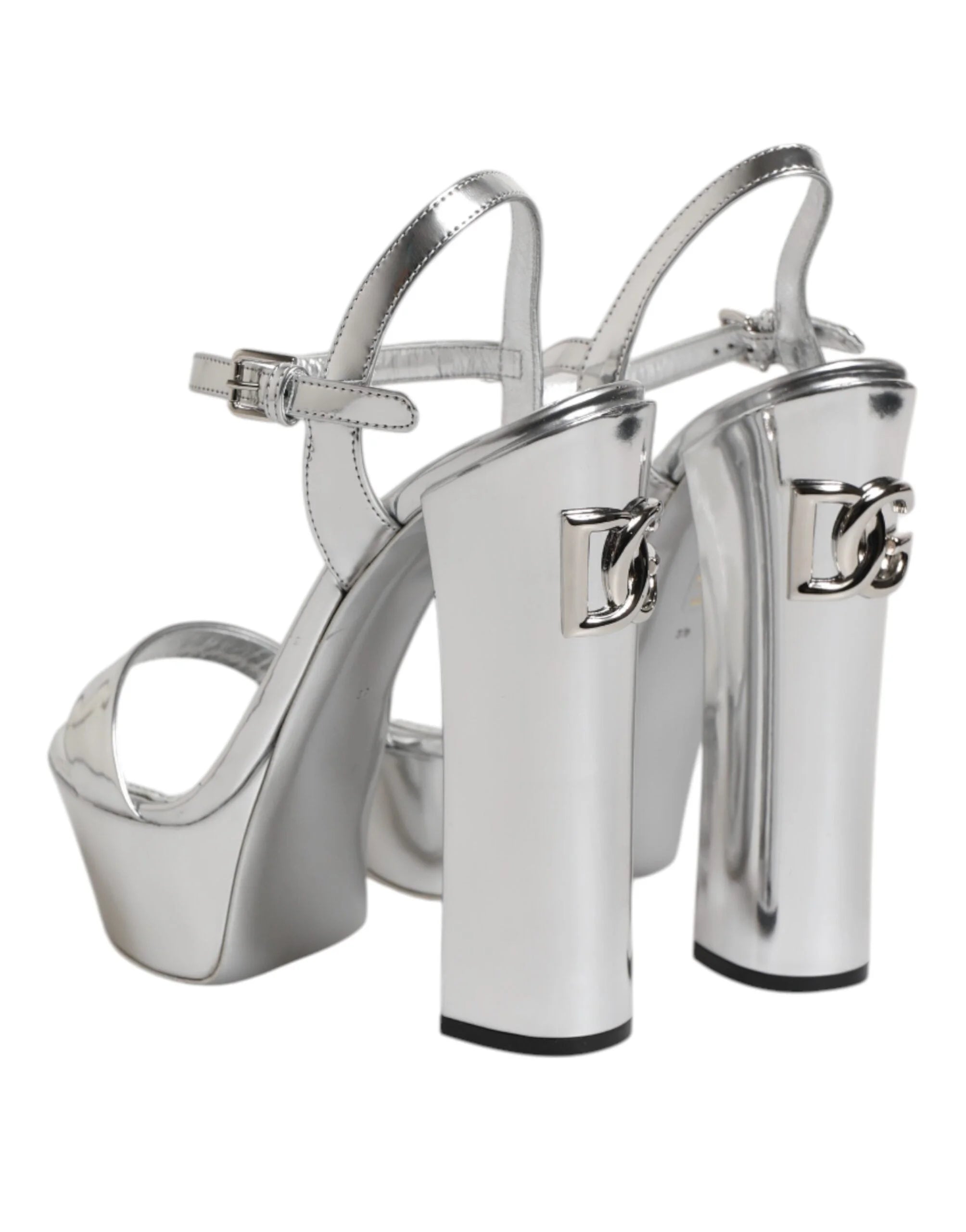 Dolce & Gabbana Silver Leather Platform Keira Sandals Shoes - EU39/US8.5 - Sandals