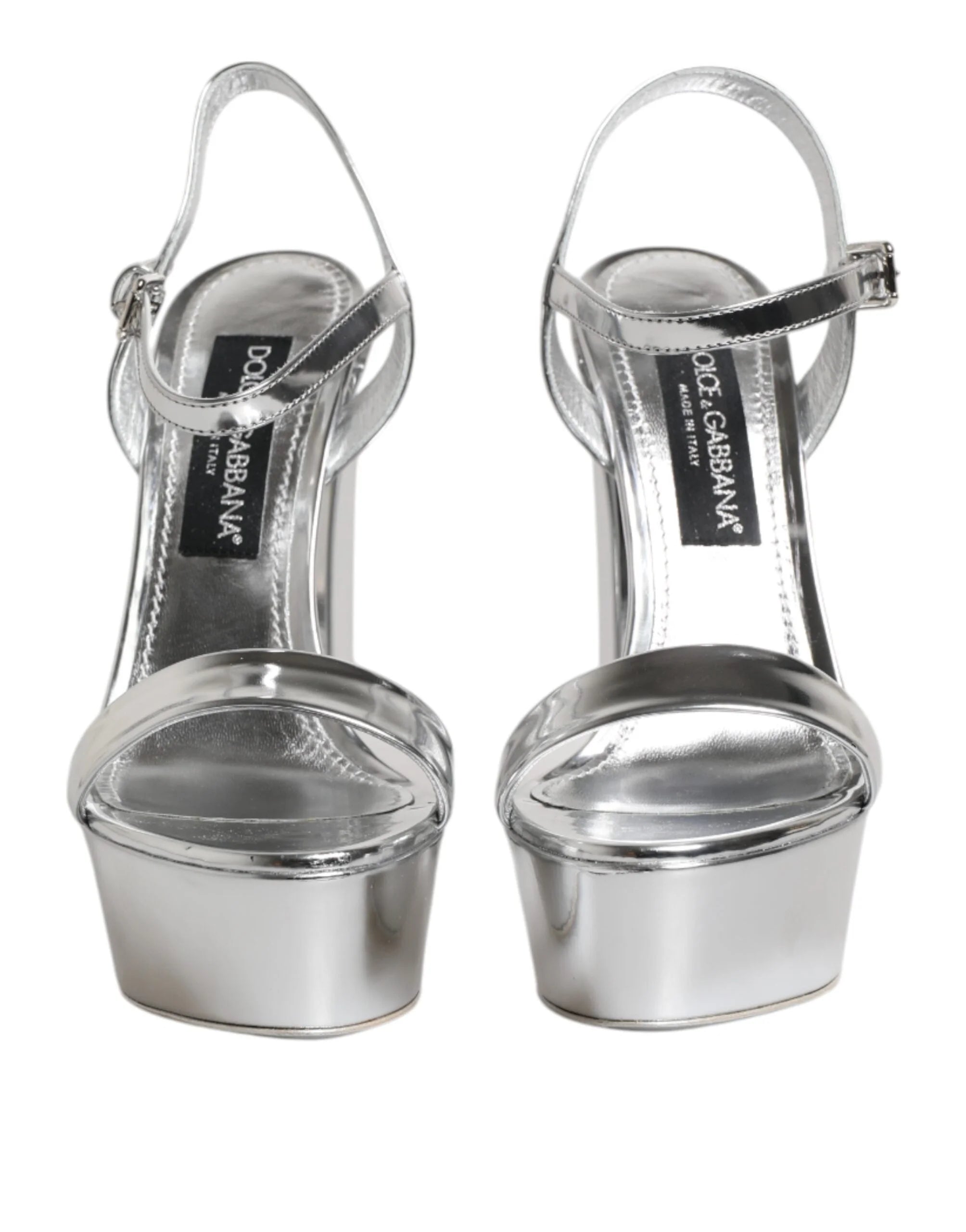 Dolce & Gabbana Silver Leather Platform Keira Sandals Shoes - EU39/US8.5 - Sandals