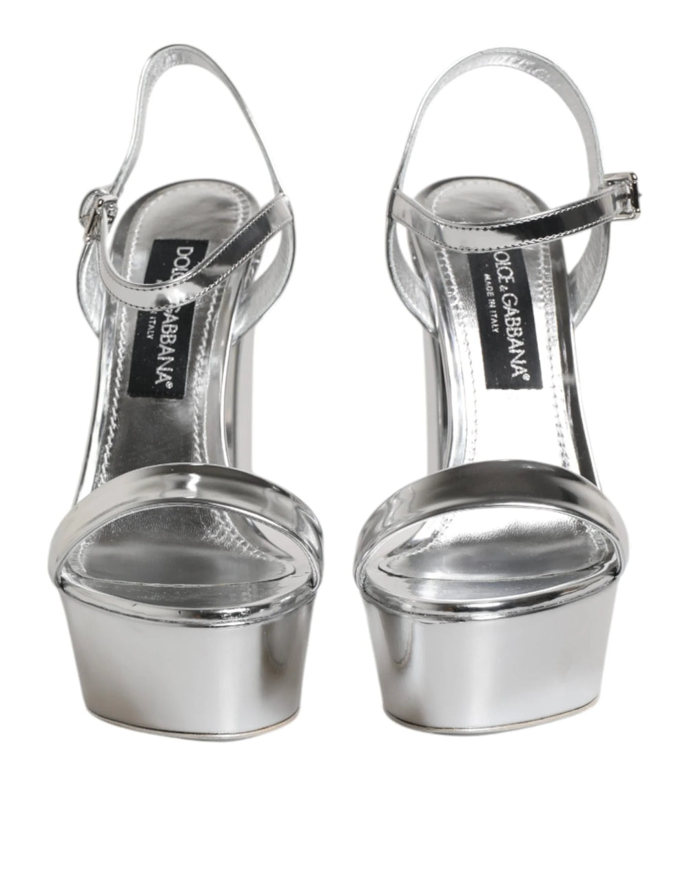 Dolce & Gabbana Silver Leather Platform Keira Sandals Shoes - EU39/US8.5 - Sandals