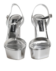 Dolce & Gabbana Silver Leather Platform Keira Sandals Shoes - EU39/US8.5 - Sandals