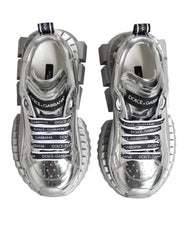 Dolce & Gabbana Silver Leather Super Queen Sneakers Shoes - EU35/US4.5