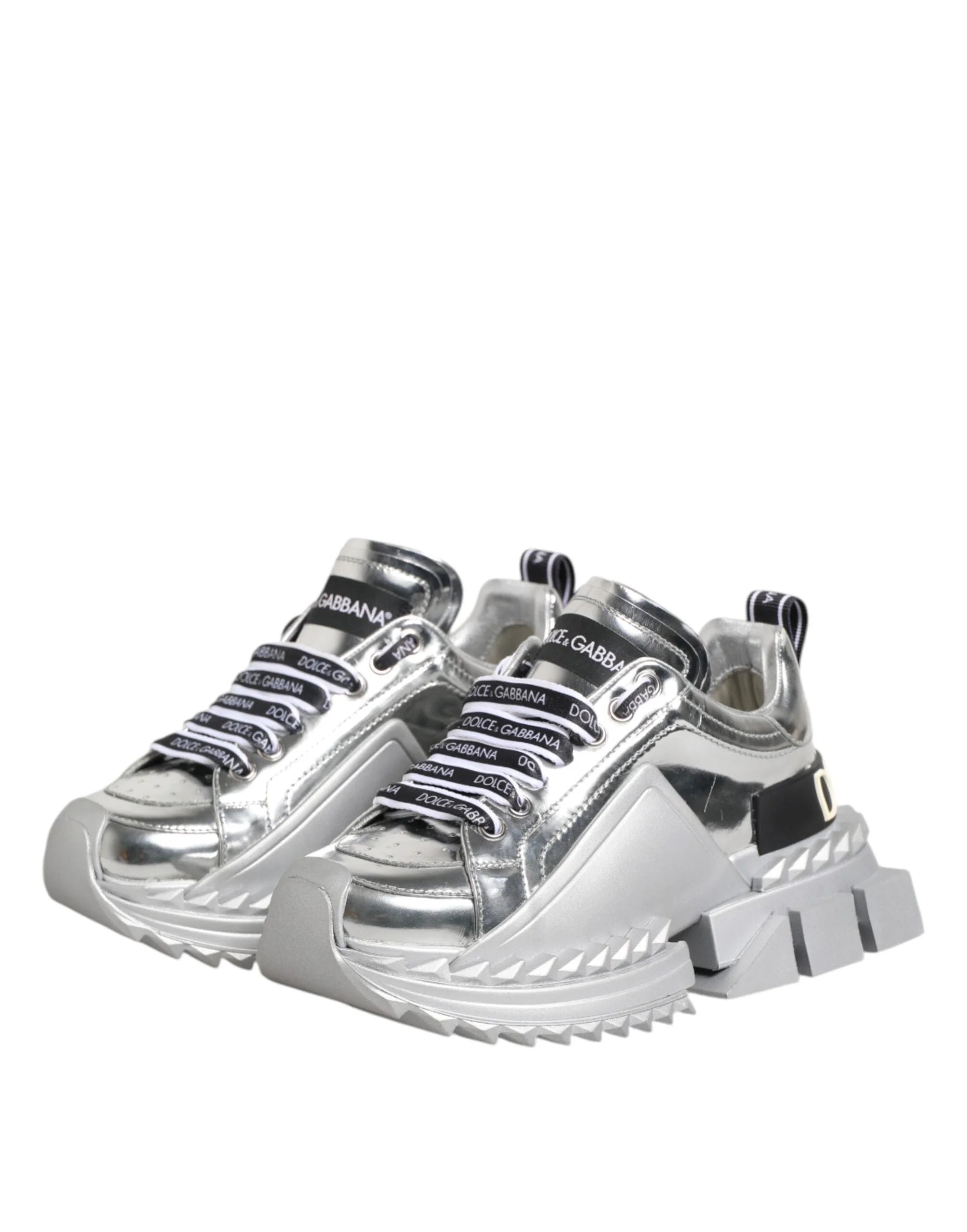 Dolce & Gabbana Silver Leather Super Queen Sneakers Shoes - EU35/US4.5