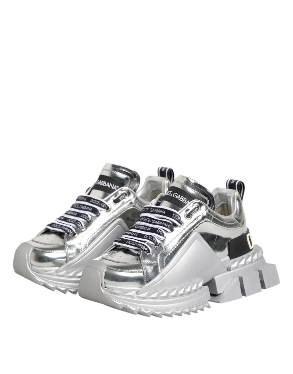 Dolce & Gabbana Silver Leather Super Queen Sneakers Shoes - EU35/US4.5
