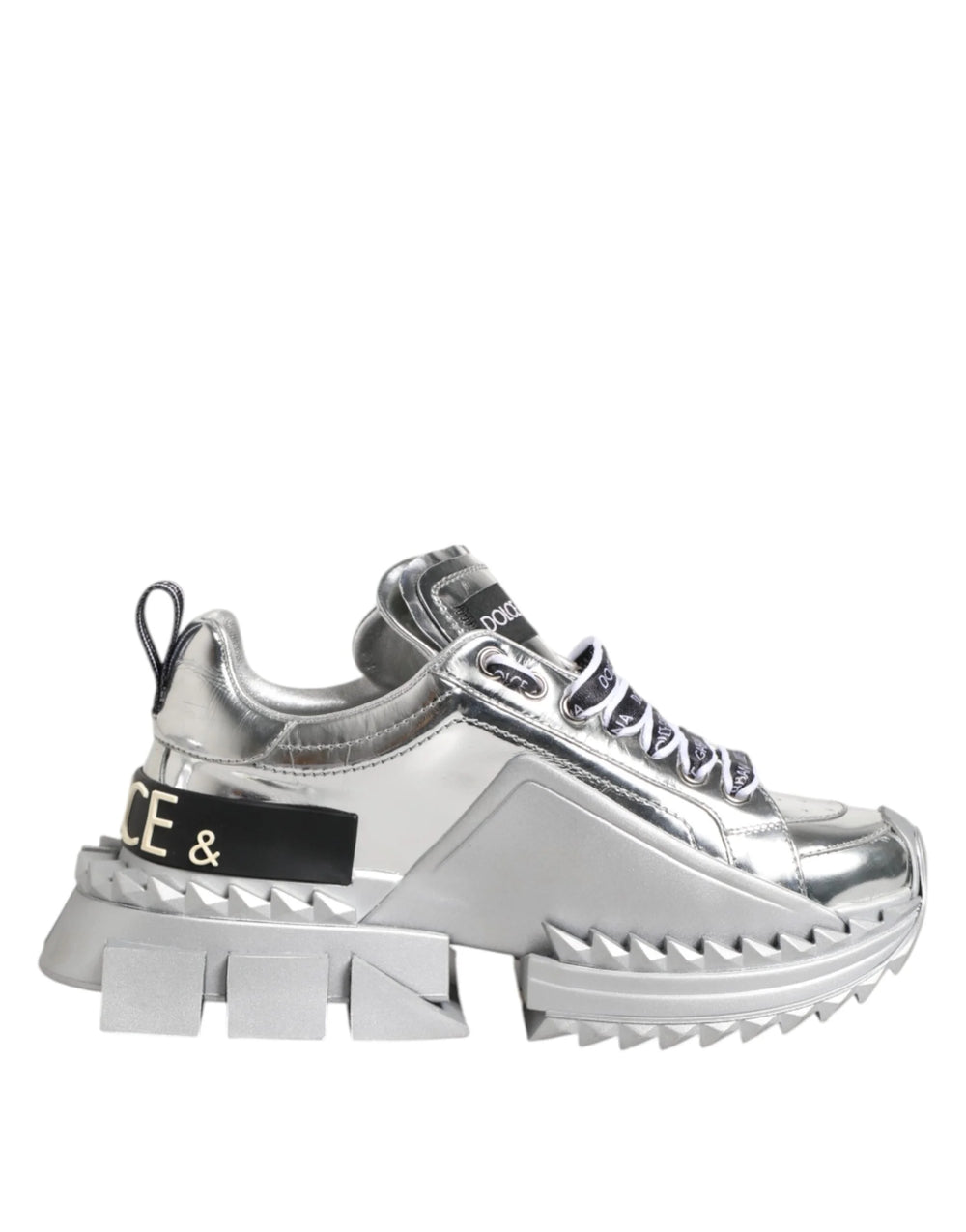 Dolce & Gabbana Silver Leather Super Queen Sneakers Shoes - EU35/US4.5