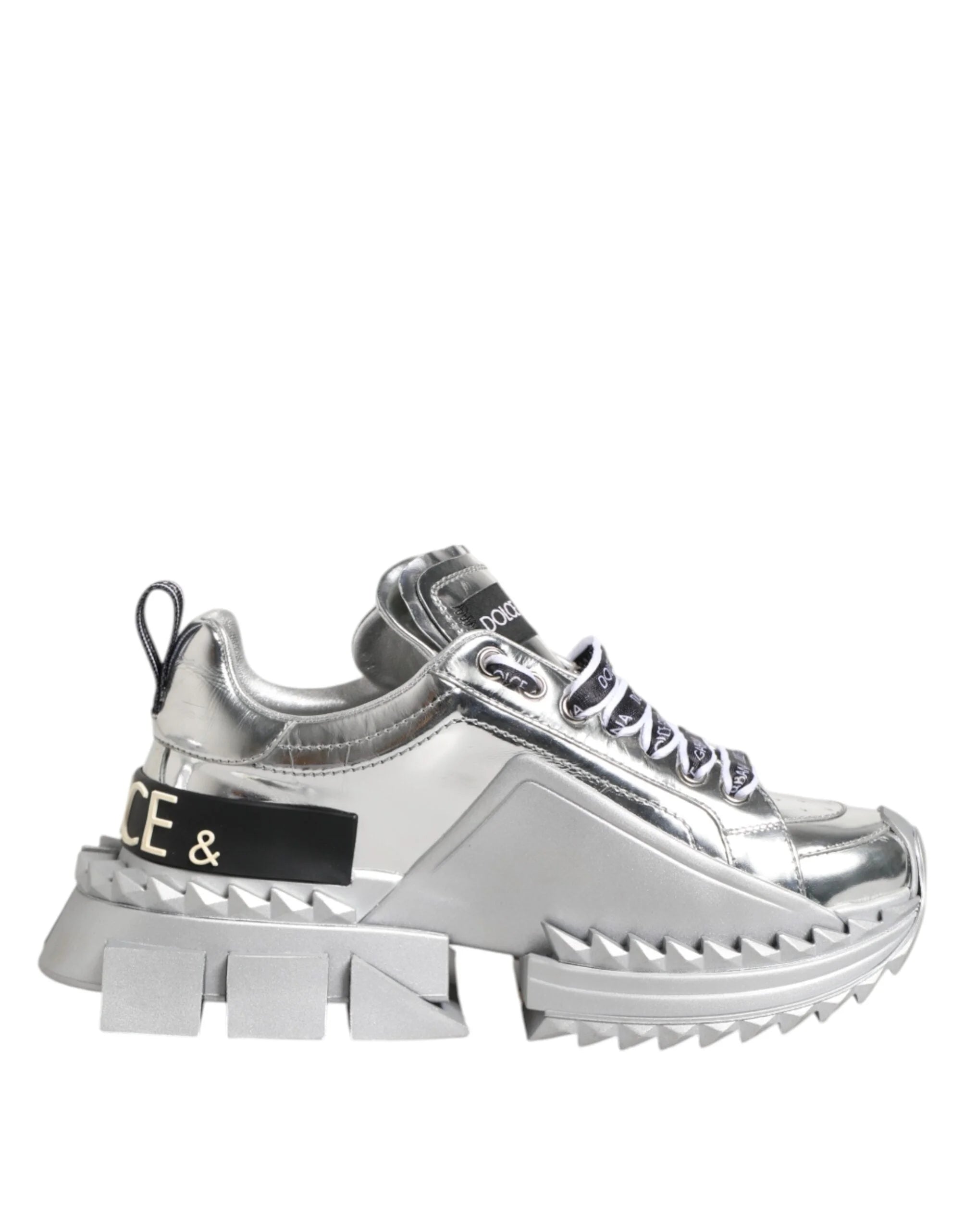 Dolce & Gabbana Silver Leather Super Queen Sneakers Shoes - EU35/US4.5
