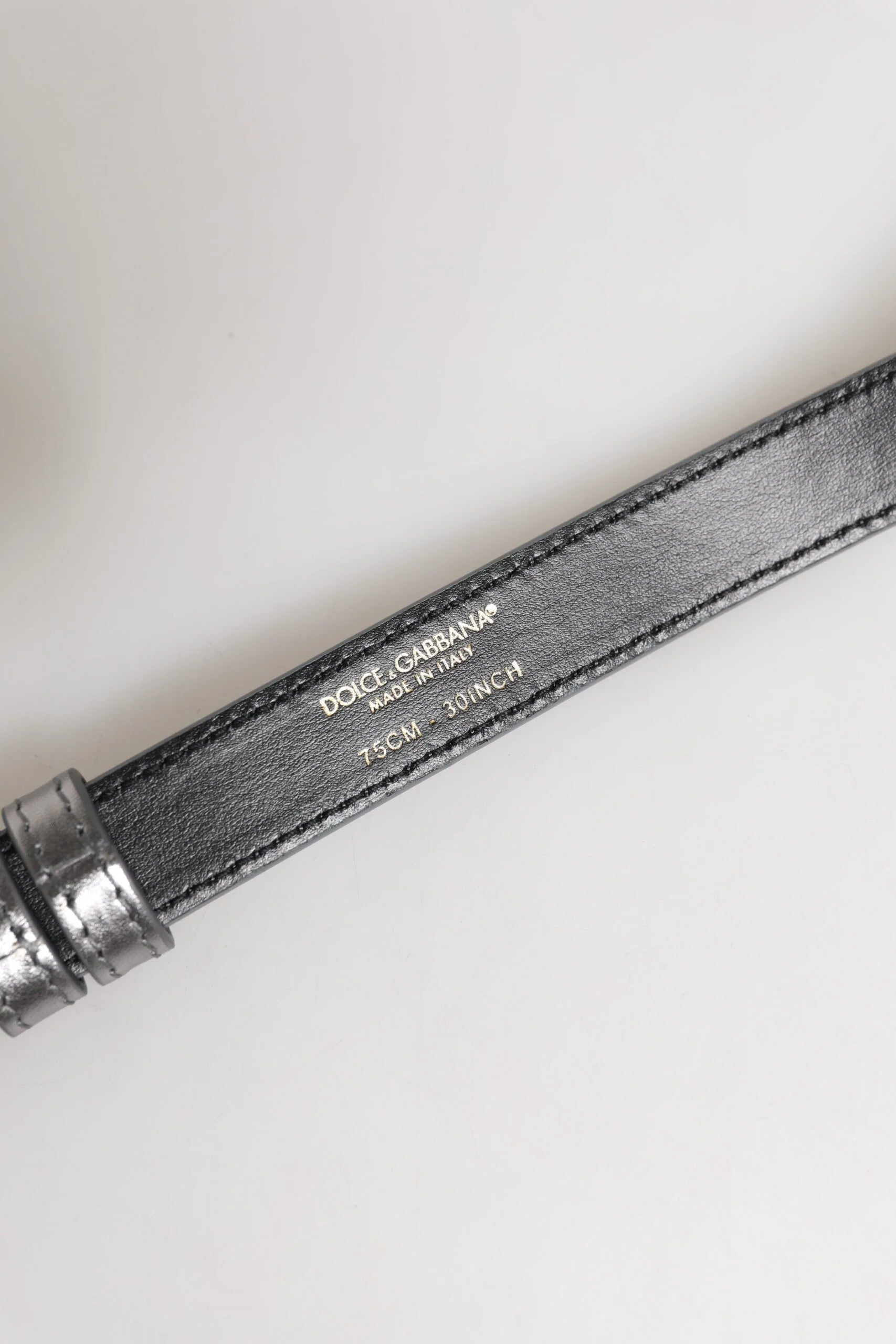Dolce & Gabbana Silver Logo Engraved Metal Waist Buckle Belt - 75 cm / 29,5 Inches - Belts