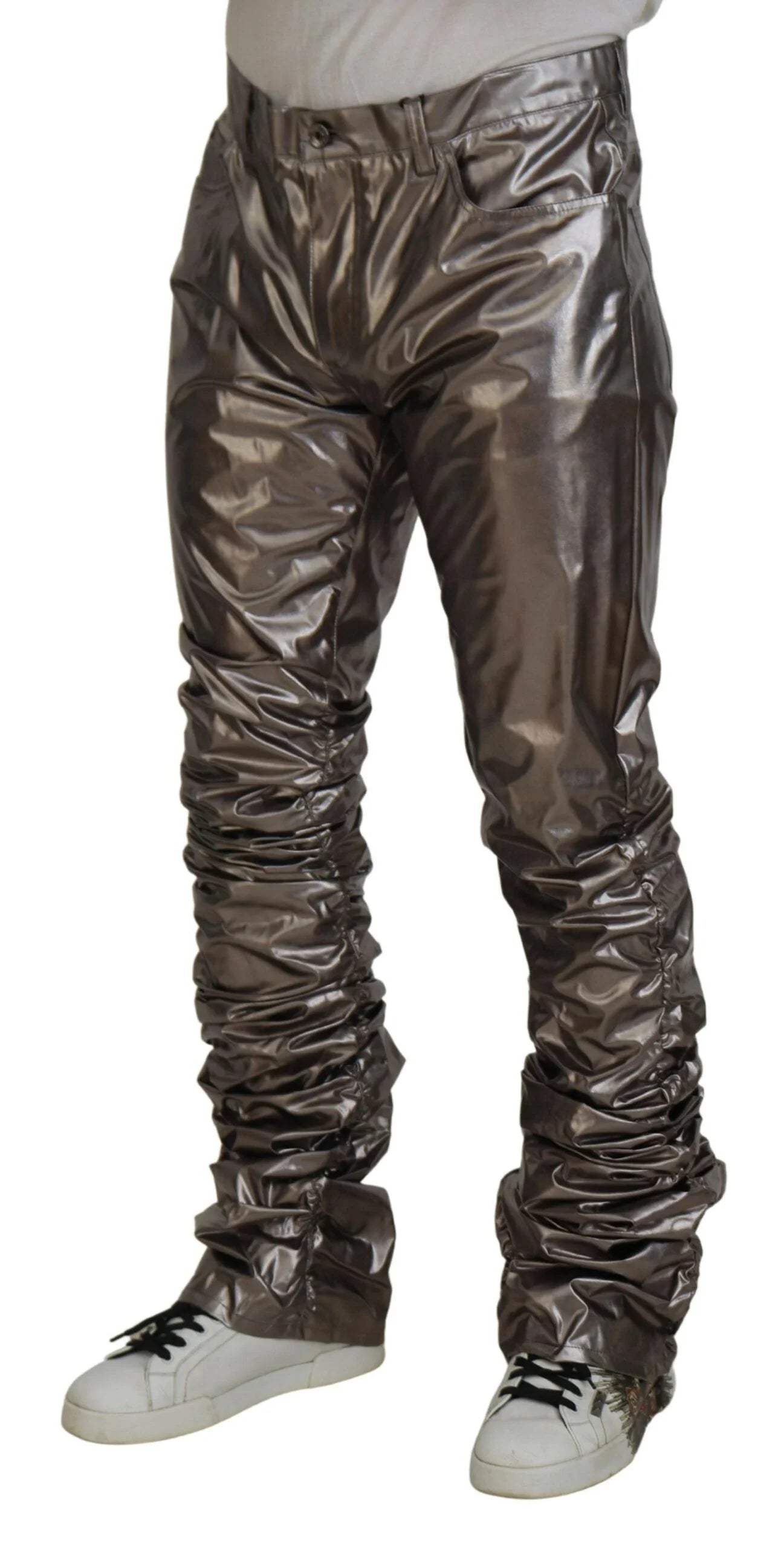 Dolce & Gabbana Silver Metallic Nylon Stretch Pants - Trousers