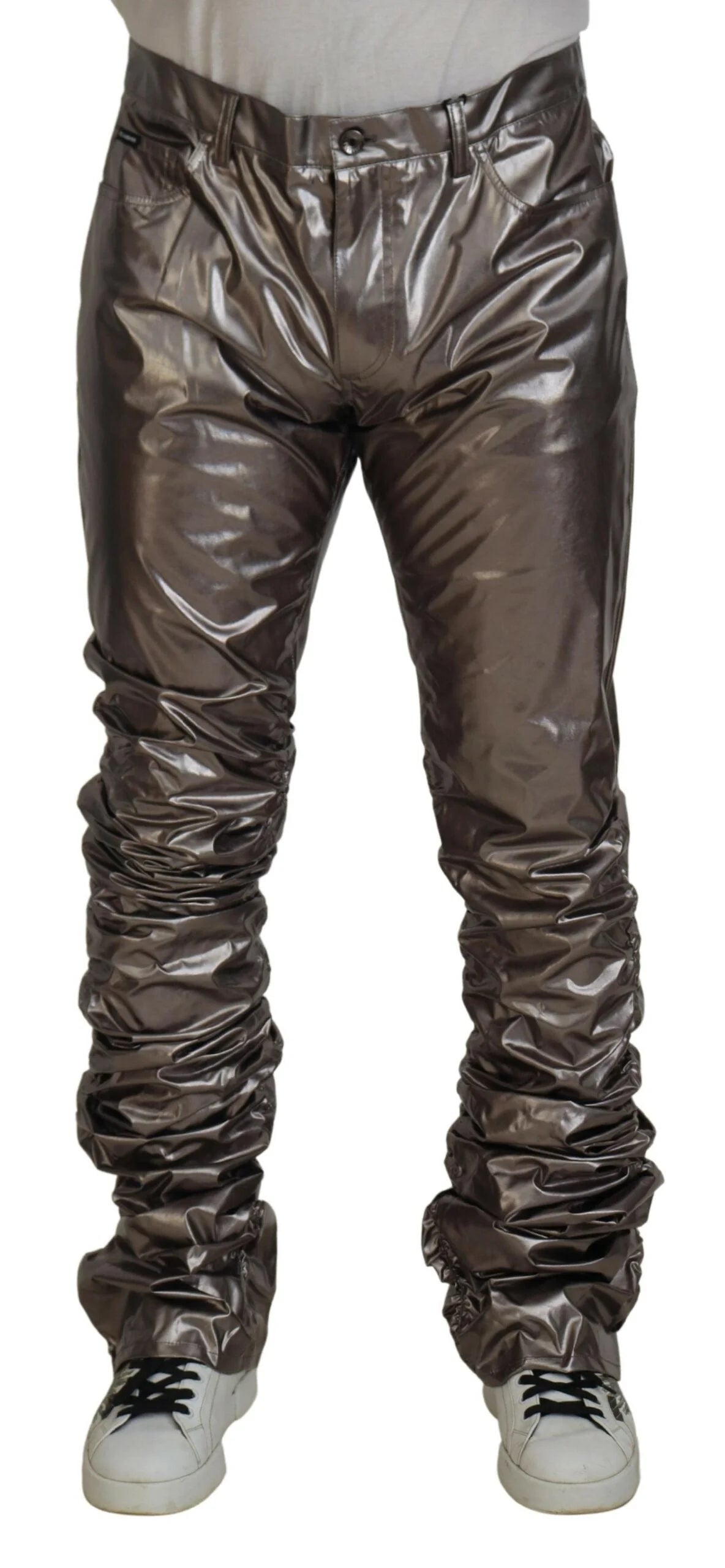 Dolce & Gabbana Silver Metallic Nylon Stretch Pants - Trousers