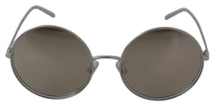 Rückperspektive der runden, silberfarbenen Sonnenbrille von Dolce & Gabbana, die die elegante Rahmenkonstruktion hervorhebt.