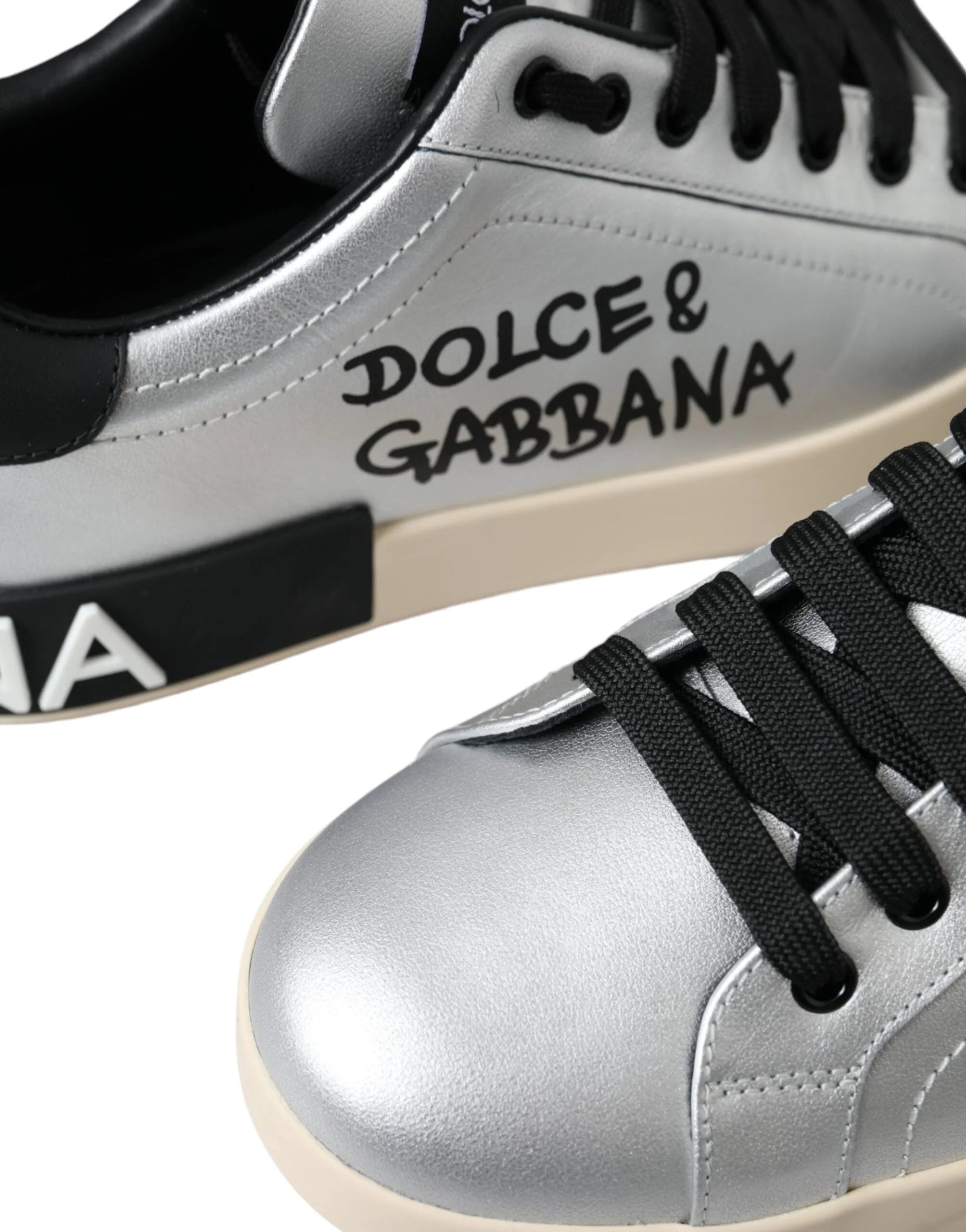 Dolce & Gabbana Silver Portofino Calf Leather Sneakers Men Shoes - EU40/US7