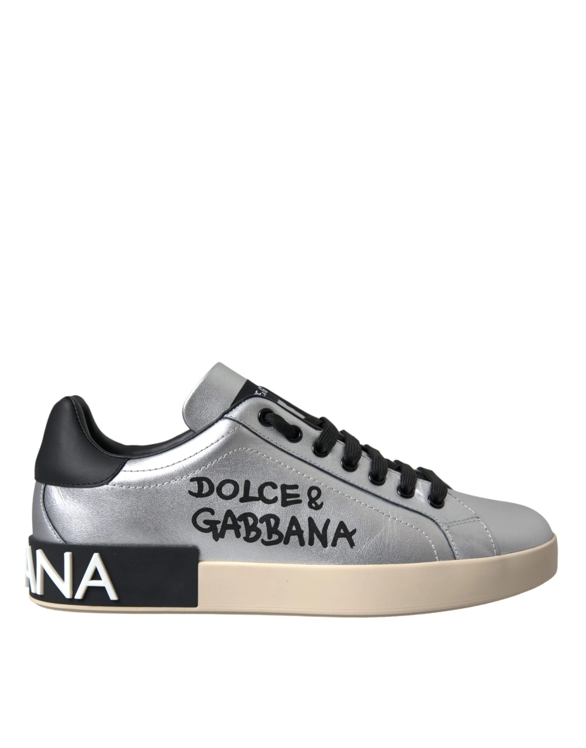Dolce & Gabbana Silver Portofino Calf Leather Sneakers Men Shoes - EU40/US7 - Sneakers