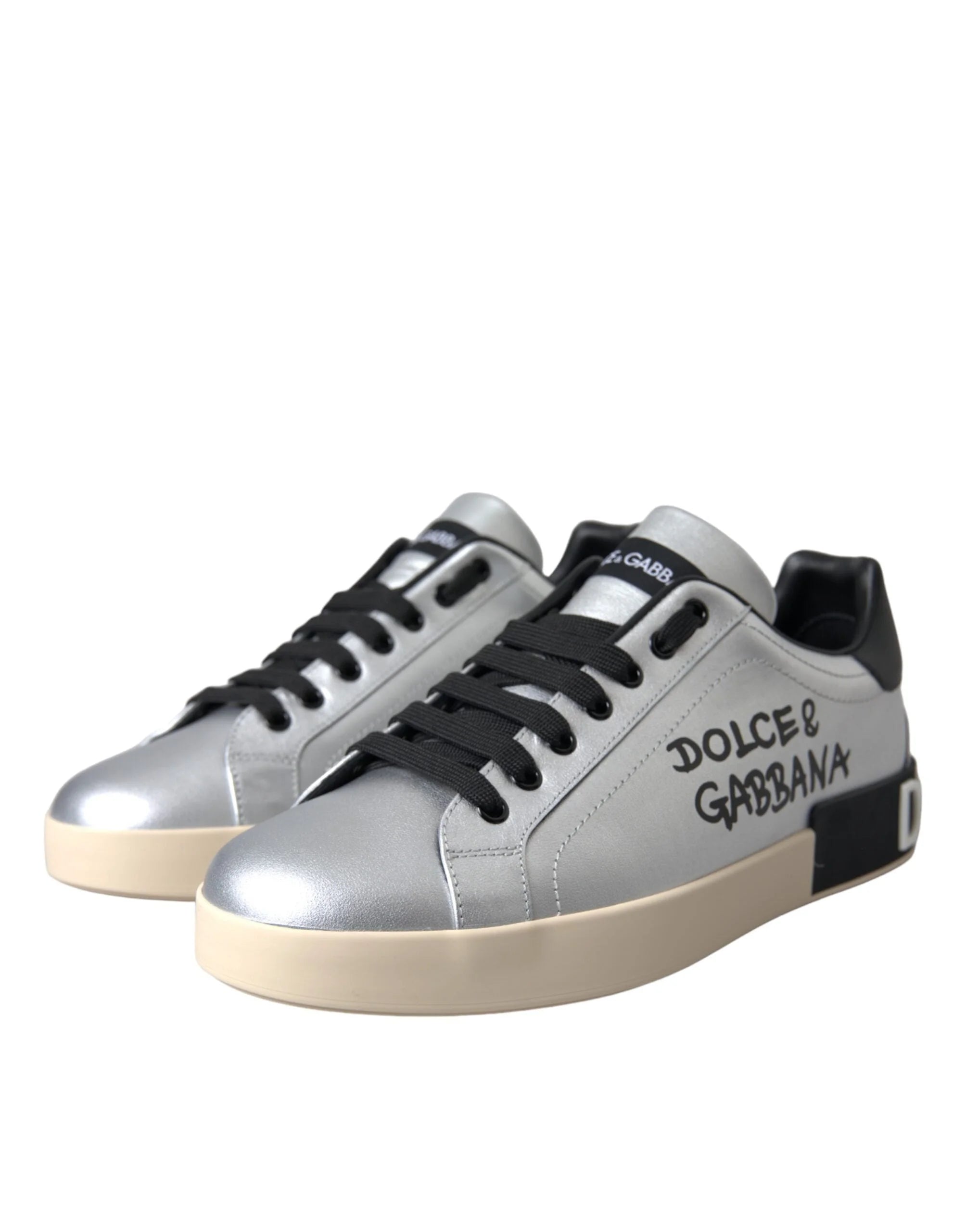 Dolce & Gabbana Silver Portofino Calf Leather Sneakers Men Shoes - EU40/US7