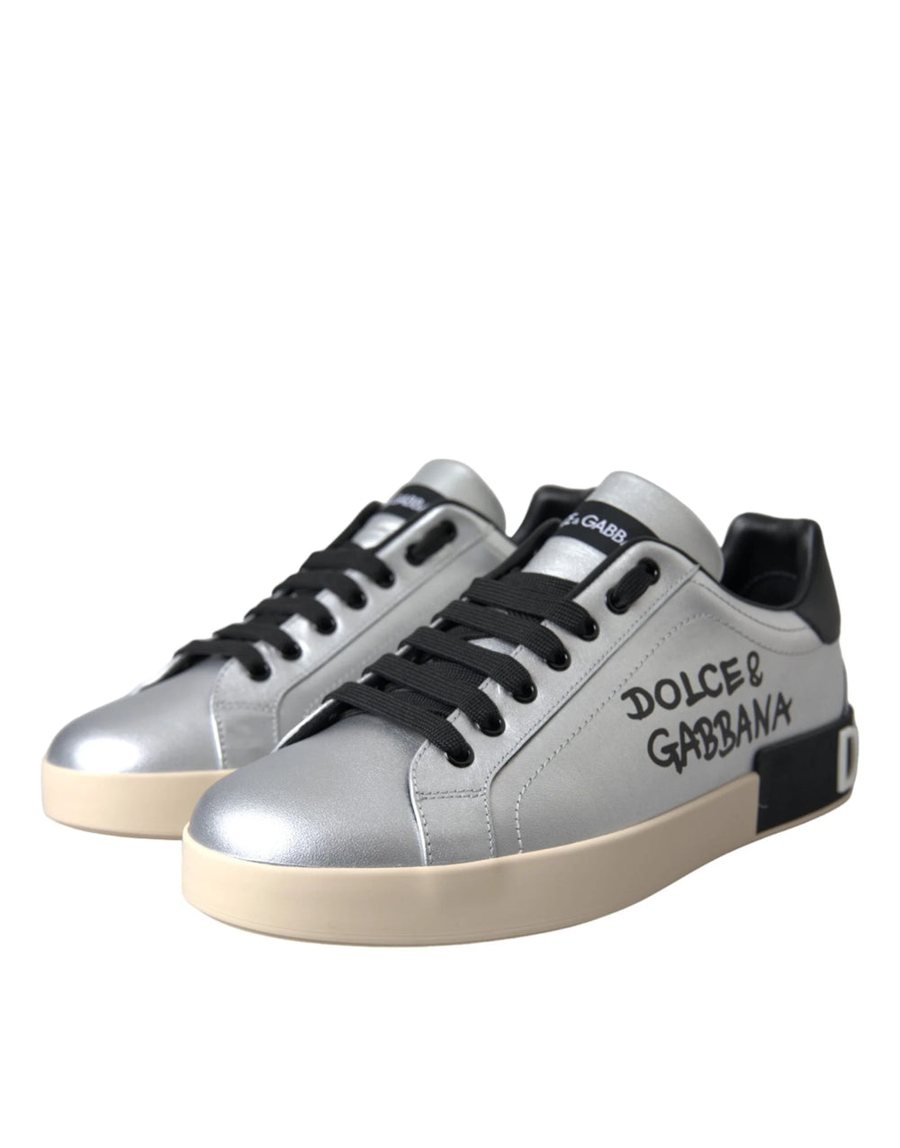 Dolce & Gabbana Silver Portofino Calf Leather Sneakers Men Shoes - EU40/US7
