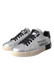Dolce & Gabbana Silver Portofino Calf Leather Sneakers Men Shoes - EU40/US7