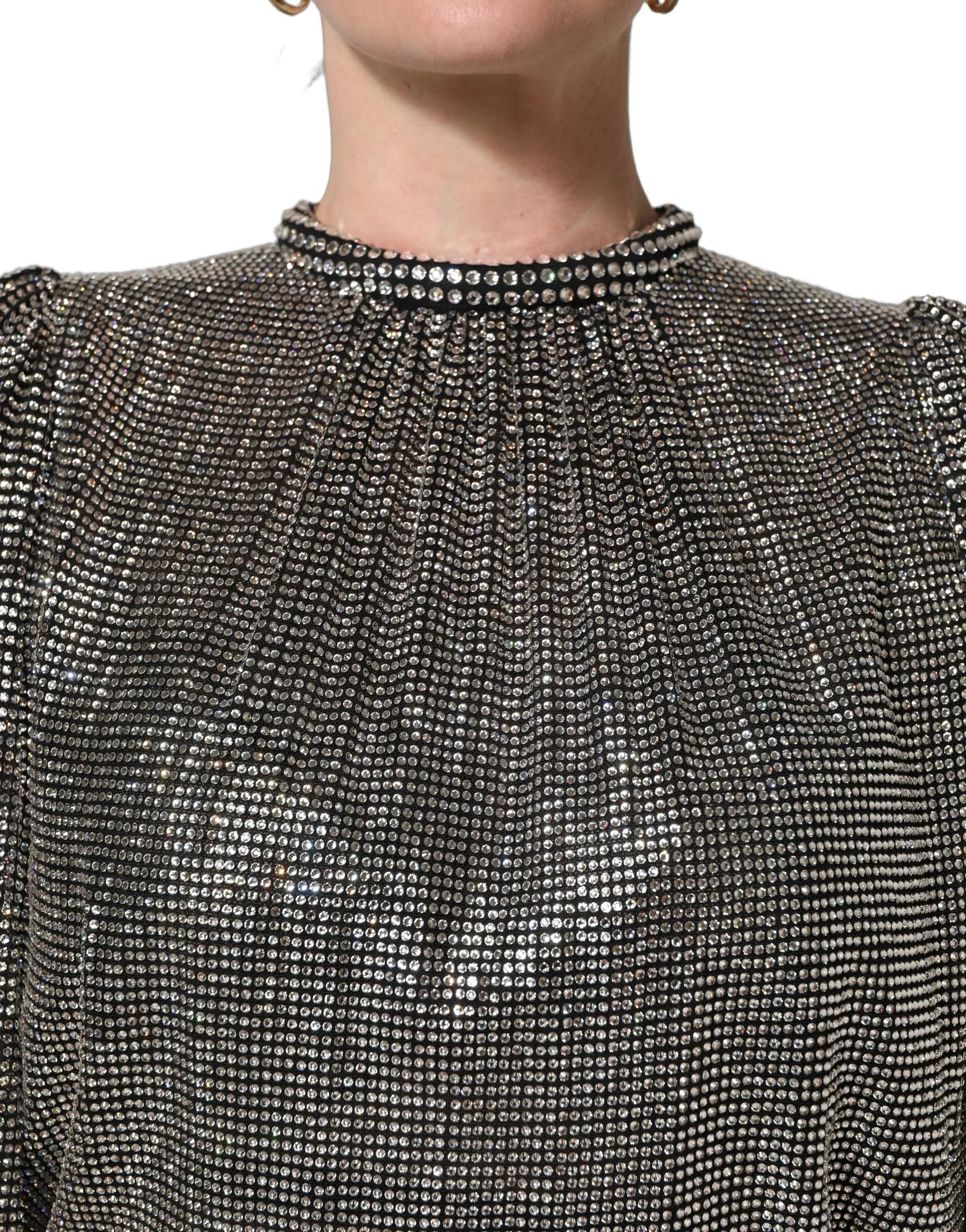 Dolce & Gabbana Silver Rhinestones Long Sleeves Bodysuit Mini Dress - IT38 | XS