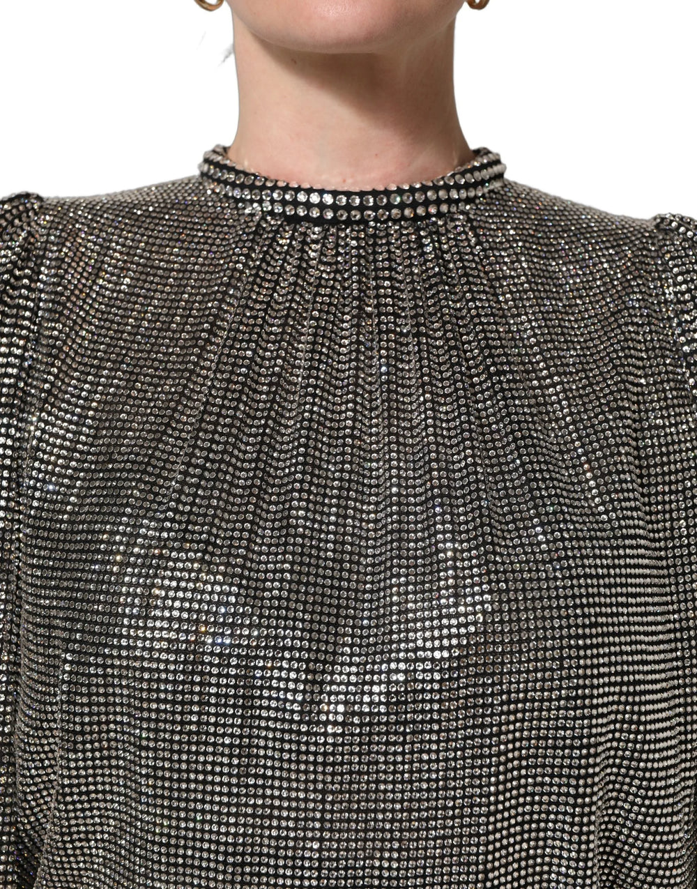 Dolce & Gabbana Silver Rhinestones Long Sleeves Bodysuit Mini Dress - IT38 | XS