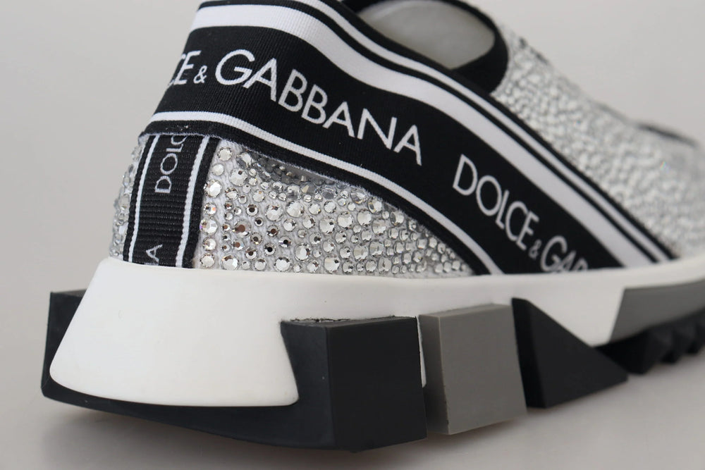 Dolce & Gabbana Silver Rhinestones Sorrento Sneakers Shoes - Sneakers