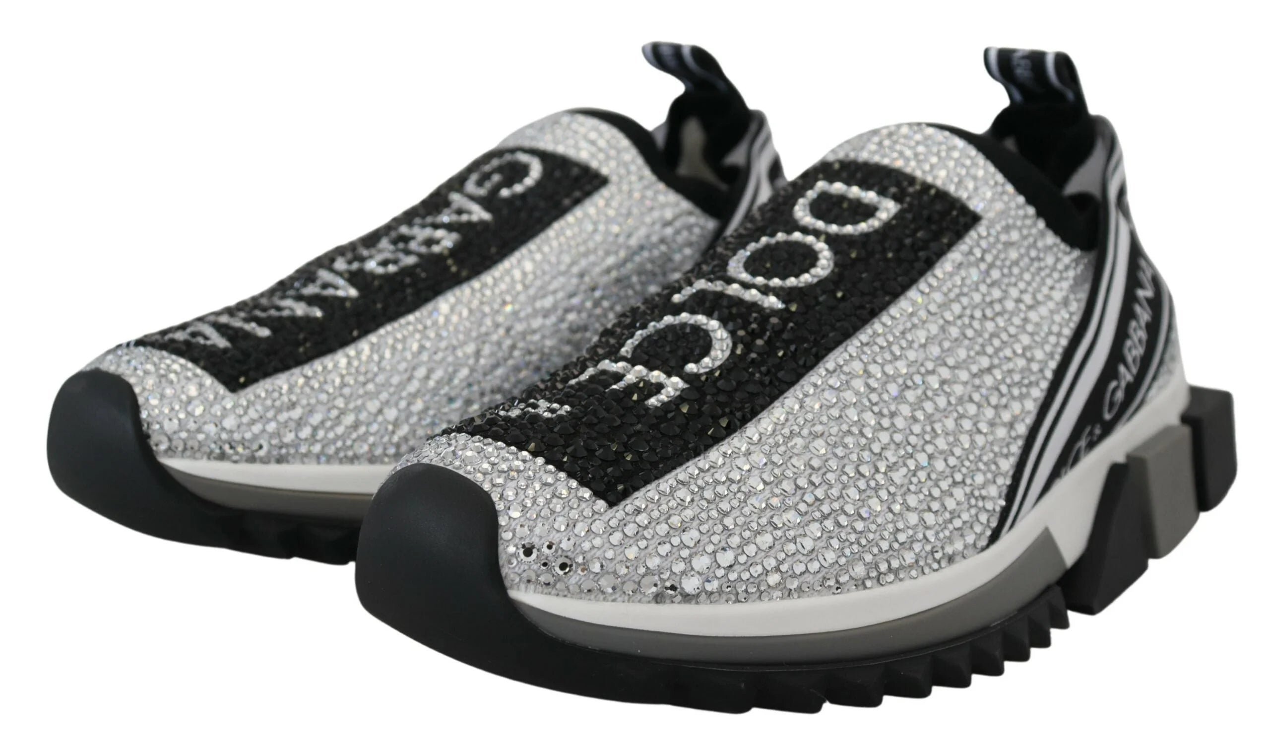 Dolce & Gabbana Silver Rhinestones Sorrento Sneakers Shoes - Sneakers