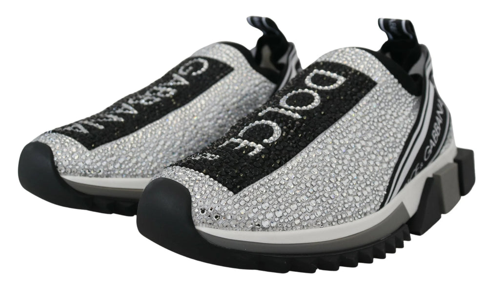 Dolce & Gabbana Silver Rhinestones Sorrento Sneakers Shoes - Sneakers