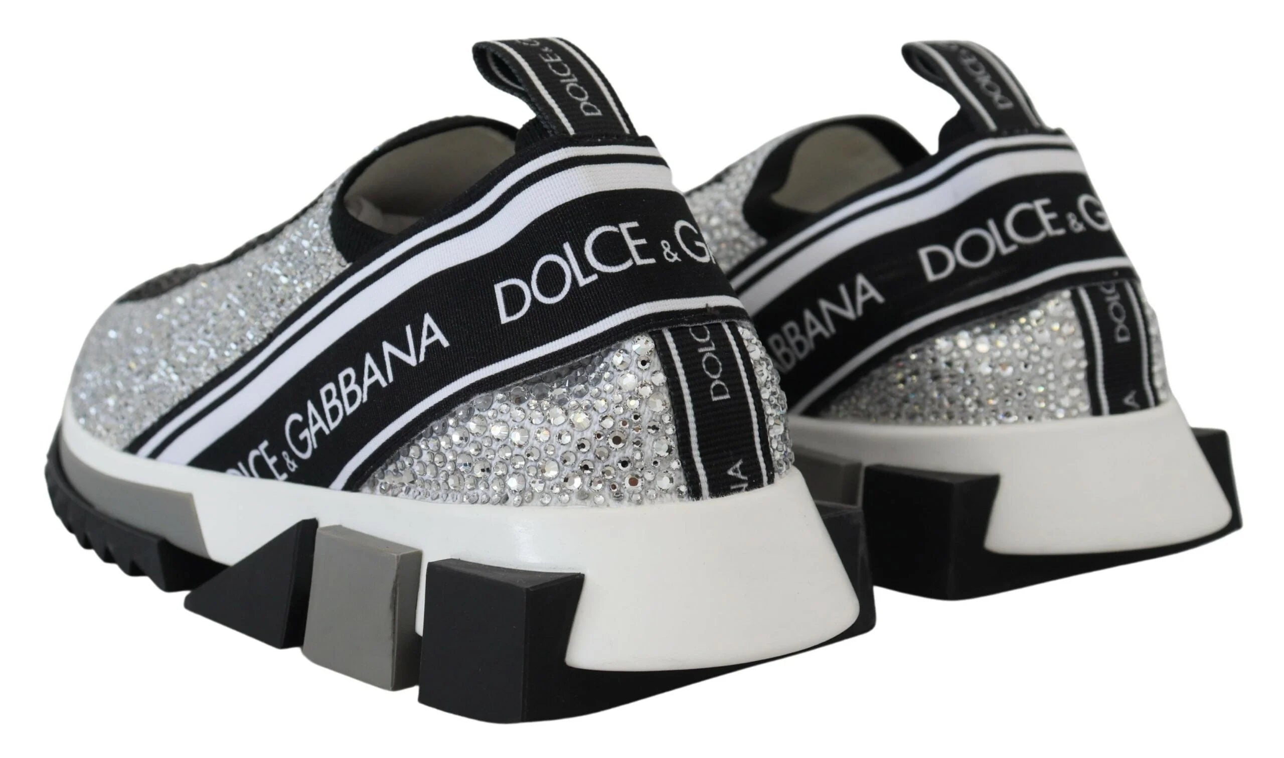 Dolce & Gabbana Silver Rhinestones Sorrento Sneakers Shoes - EU37.5/US7