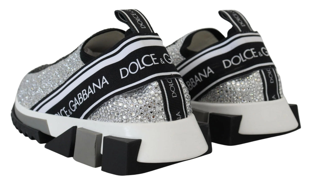 Dolce & Gabbana Silver Rhinestones Sorrento Sneakers Shoes - EU37.5/US7