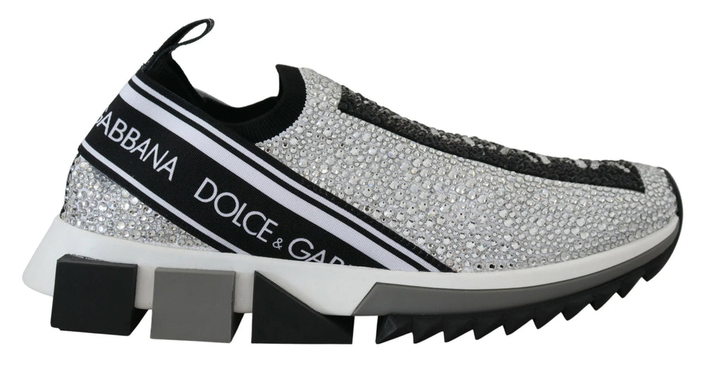 Dolce & Gabbana Silver Rhinestones Sorrento Sneakers Shoes - EU37.5/US7