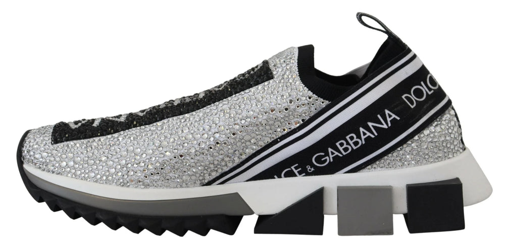 Dolce & Gabbana Silver Rhinestones Sorrento Sneakers Shoes - EU37.5/US7