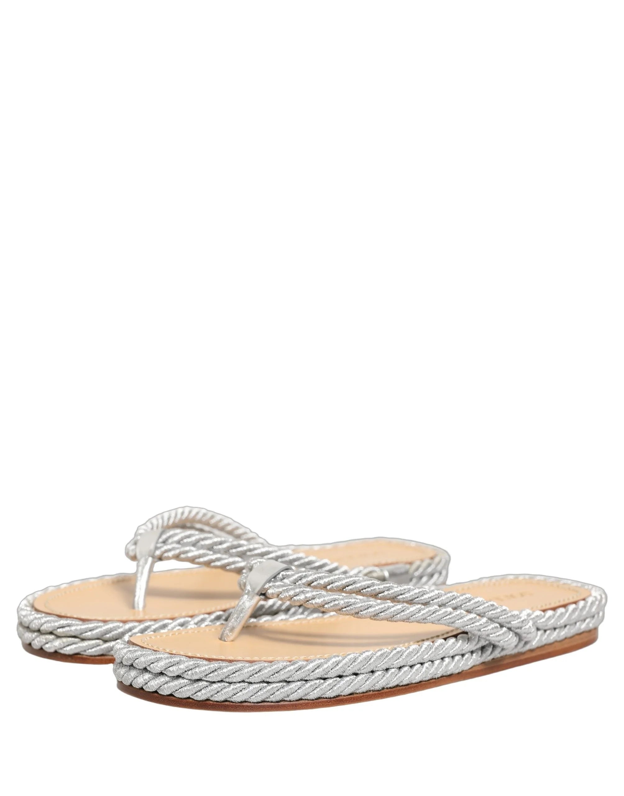 Sandalias tipo chancla Dolce & Gabbana plateadas de cuerda – EU44/US11