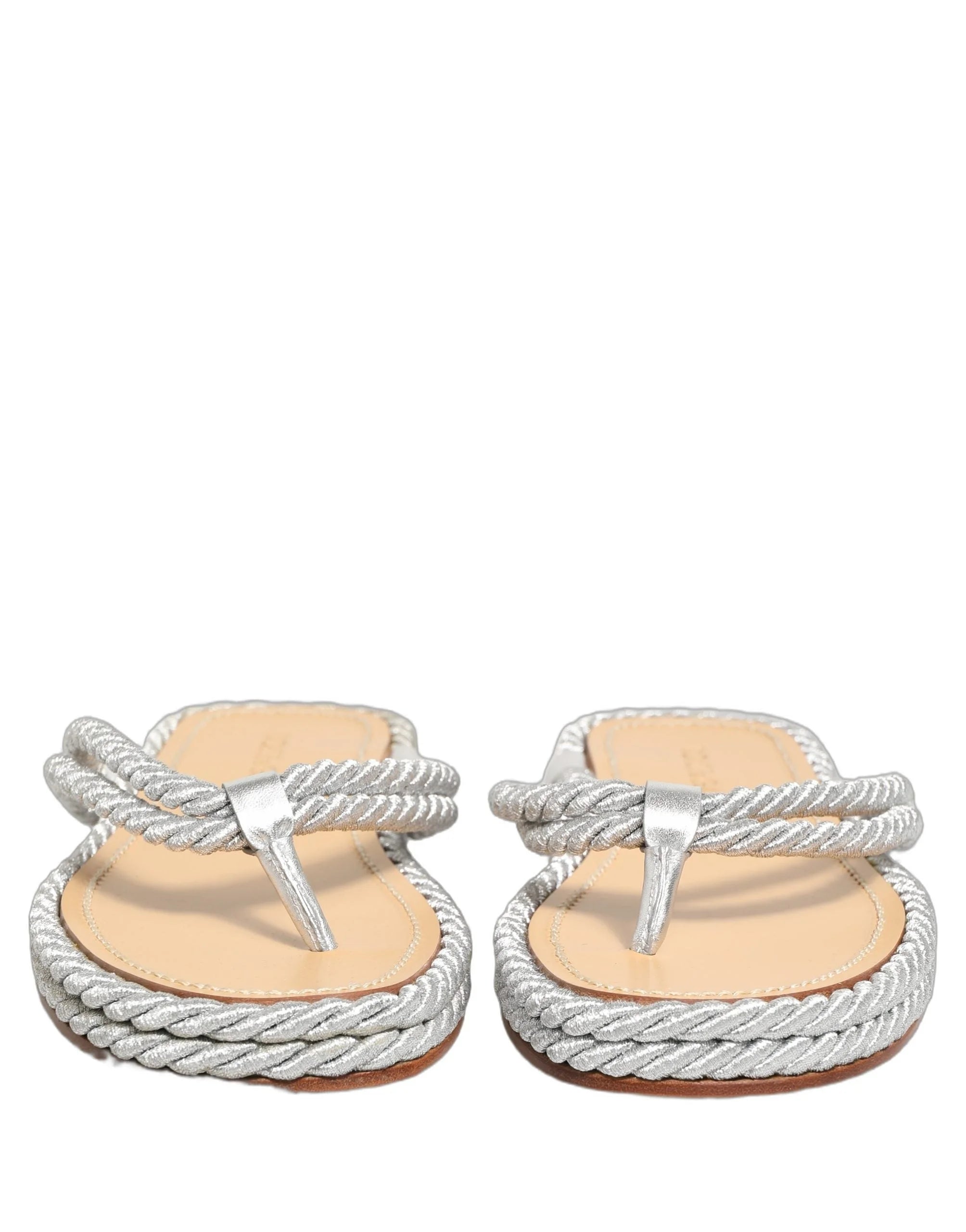 Sandalias tipo chancla Dolce & Gabbana plateadas de cuerda – EU44/US11