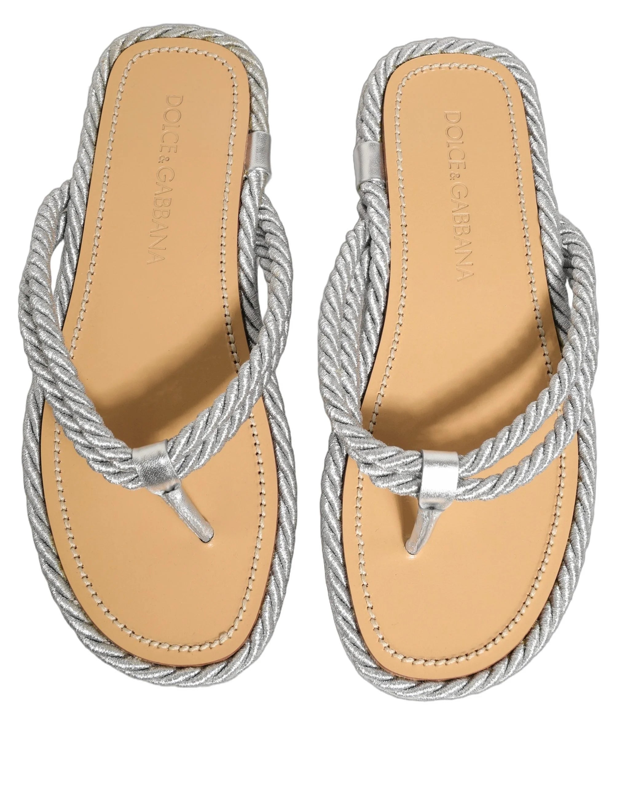 Sandalias tipo chancla Dolce & Gabbana plateadas de cuerda – EU44/US11