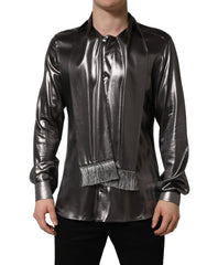 Dolce & Gabbana Silver Satin Silk Long Sleeves Men Dress Shirt - IT40 | M