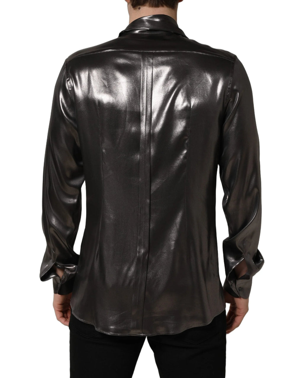 Dolce & Gabbana Silver Satin Silk Long Sleeves Men Dress Shirt - IT40 | M