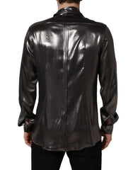 Dolce & Gabbana Silver Satin Silk Long Sleeves Men Dress Shirt - IT40 | M