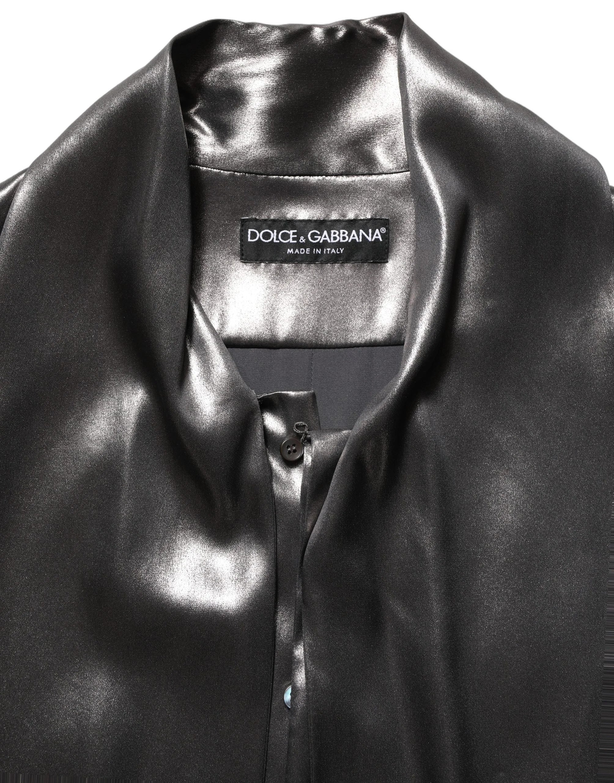 Dolce & Gabbana Silver Satin Silk Long Sleeves Men Dress Shirt - IT40 | M
