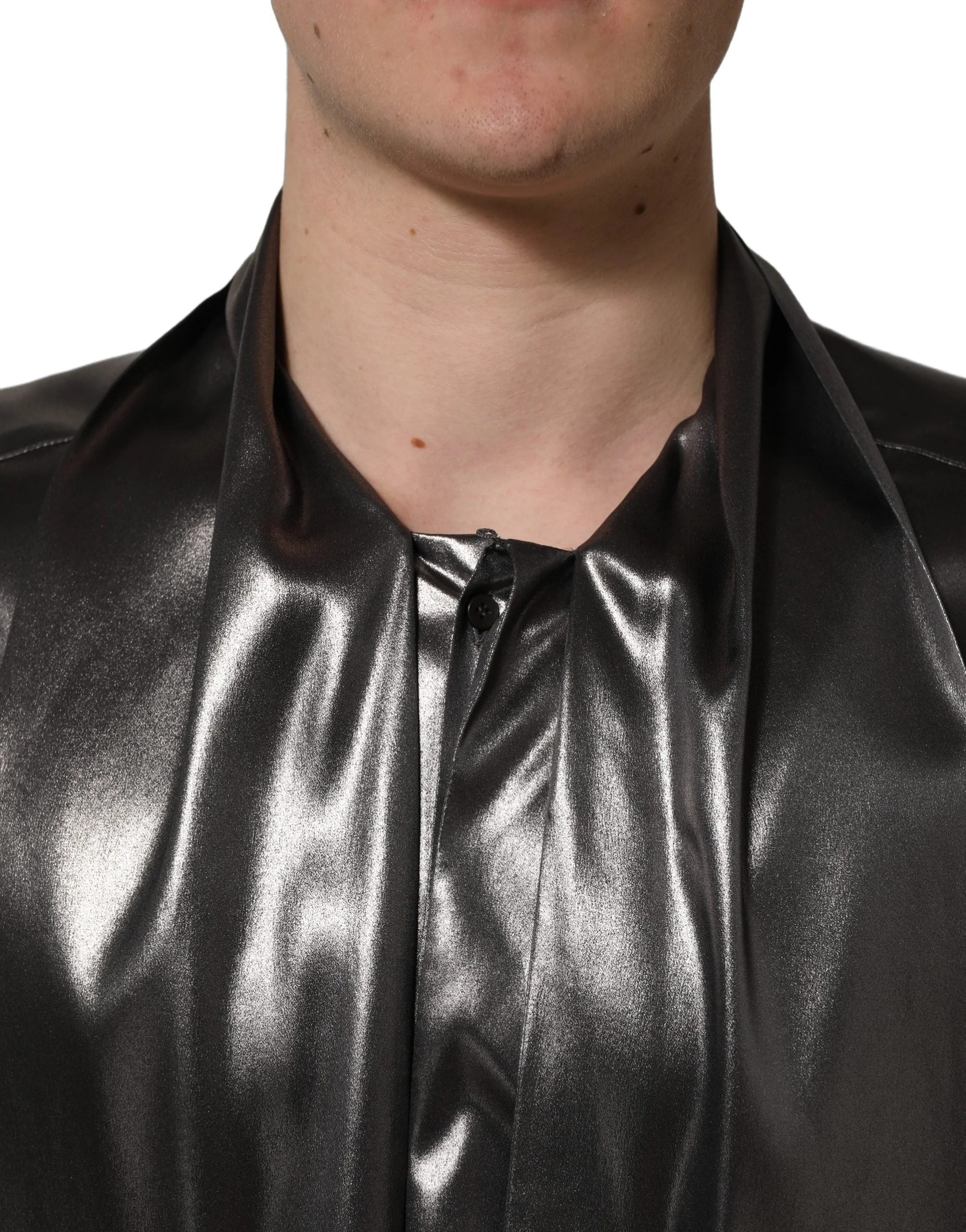Dolce & Gabbana Silver Satin Silk Long Sleeves Men Dress Shirt - IT40 | M