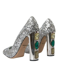 Dolce & Gabbana Silver Sequin Embellished Heels Pumps Shoes - Heels