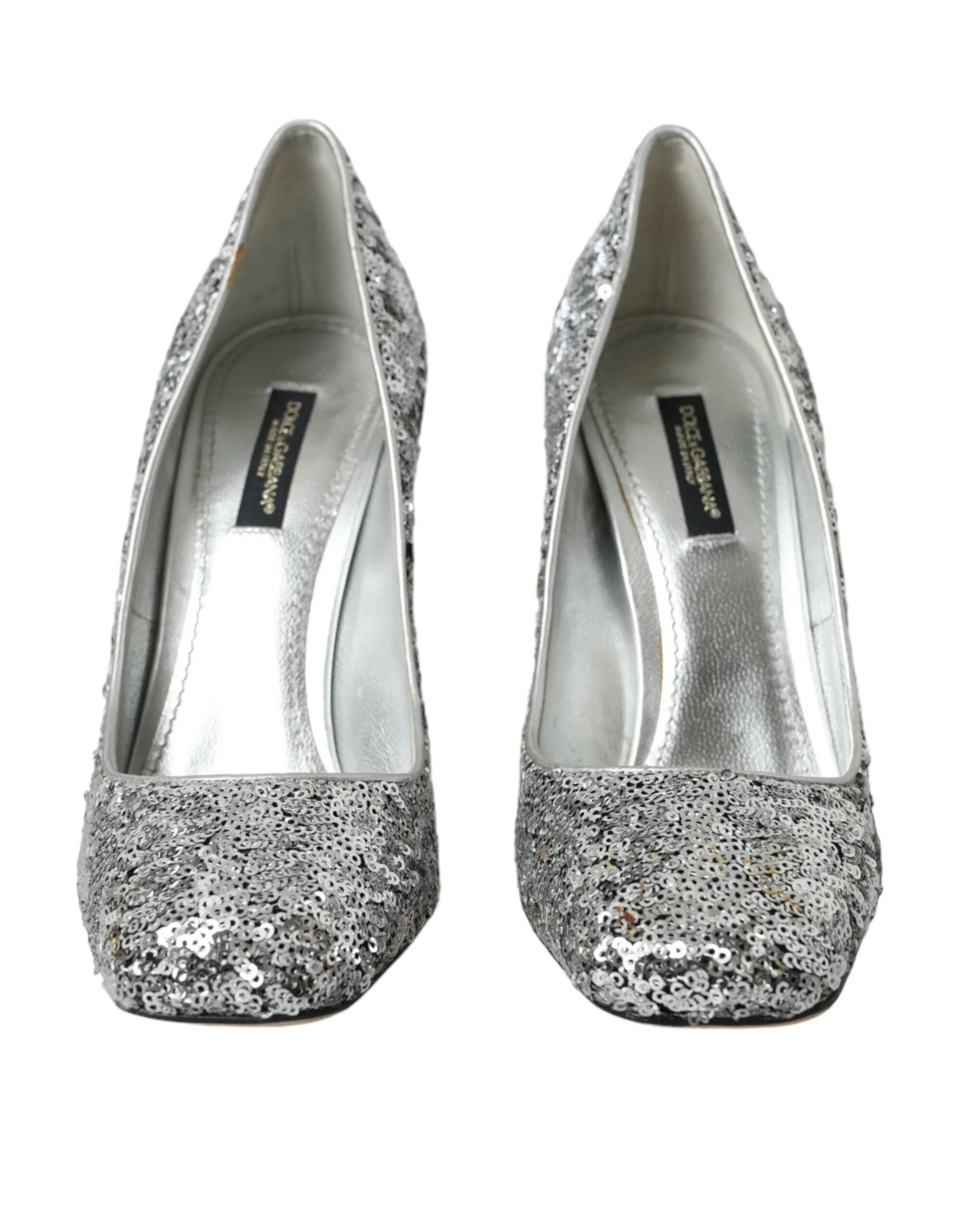 Dolce & Gabbana Silver Sequin Embellished Heels Pumps Shoes - Heels