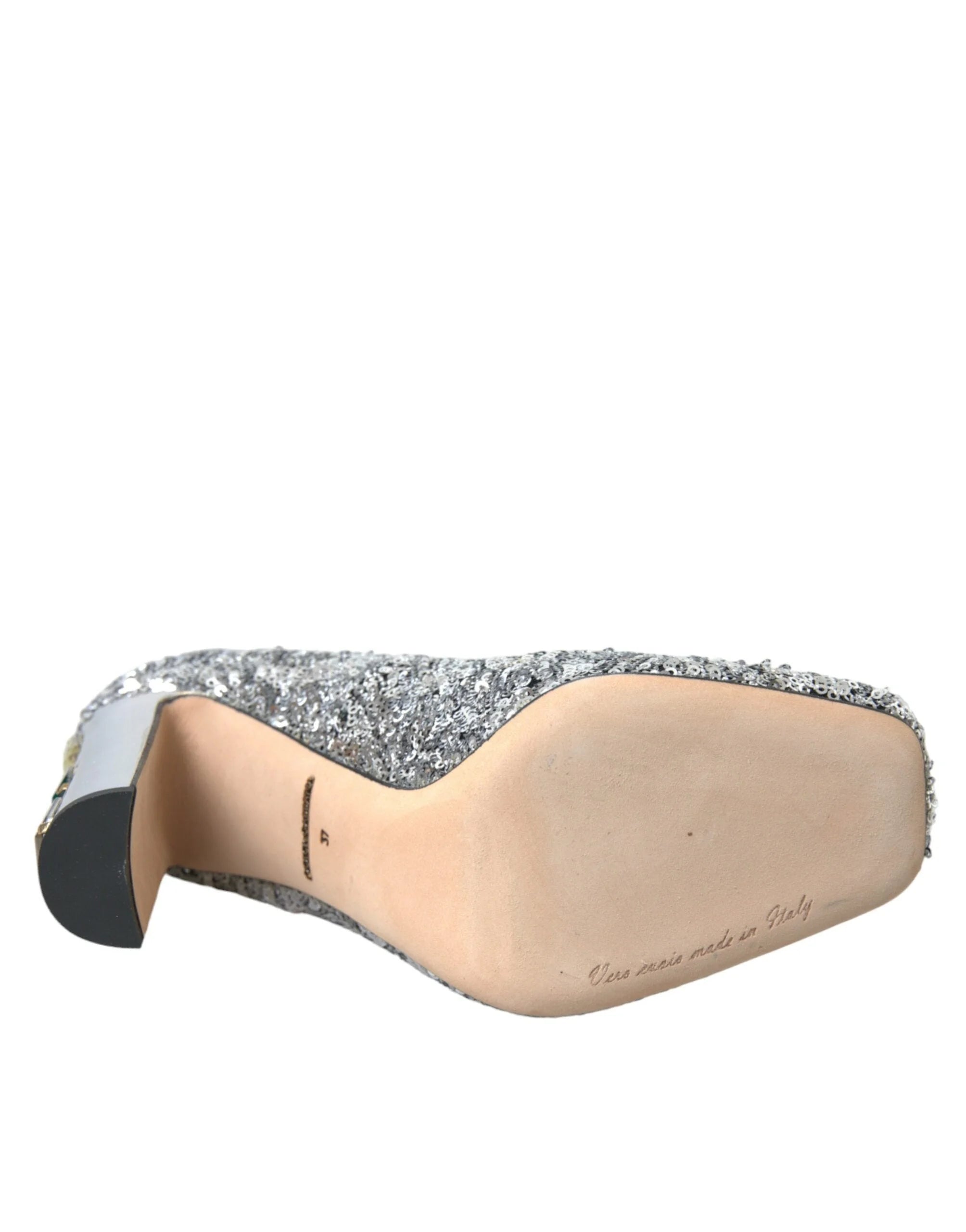 Dolce & Gabbana Silver Sequin Embellished Heels Pumps Shoes - Heels
