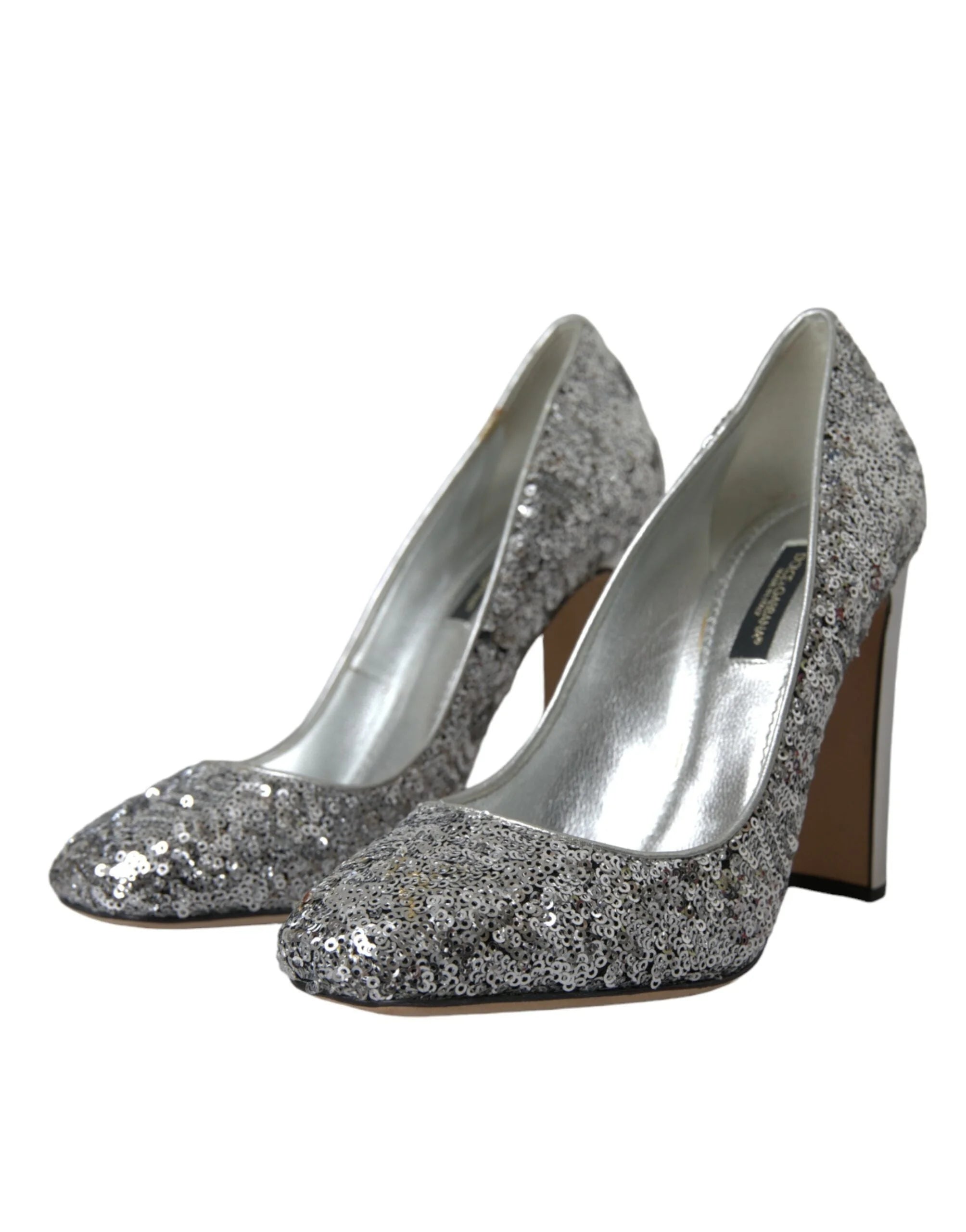 Dolce & Gabbana Silver Sequin Embellished Heels Pumps Shoes - EU39/US8.5