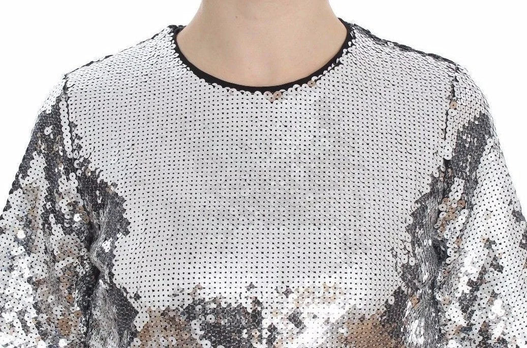 Dolce & Gabbana Silver Sequined Crewneck Blouse T-shirt Top - Blouses
