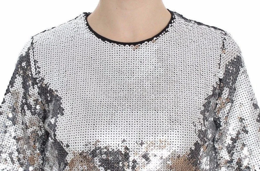 Dolce & Gabbana Silver Sequined Crewneck Blouse T-shirt Top - Blouses