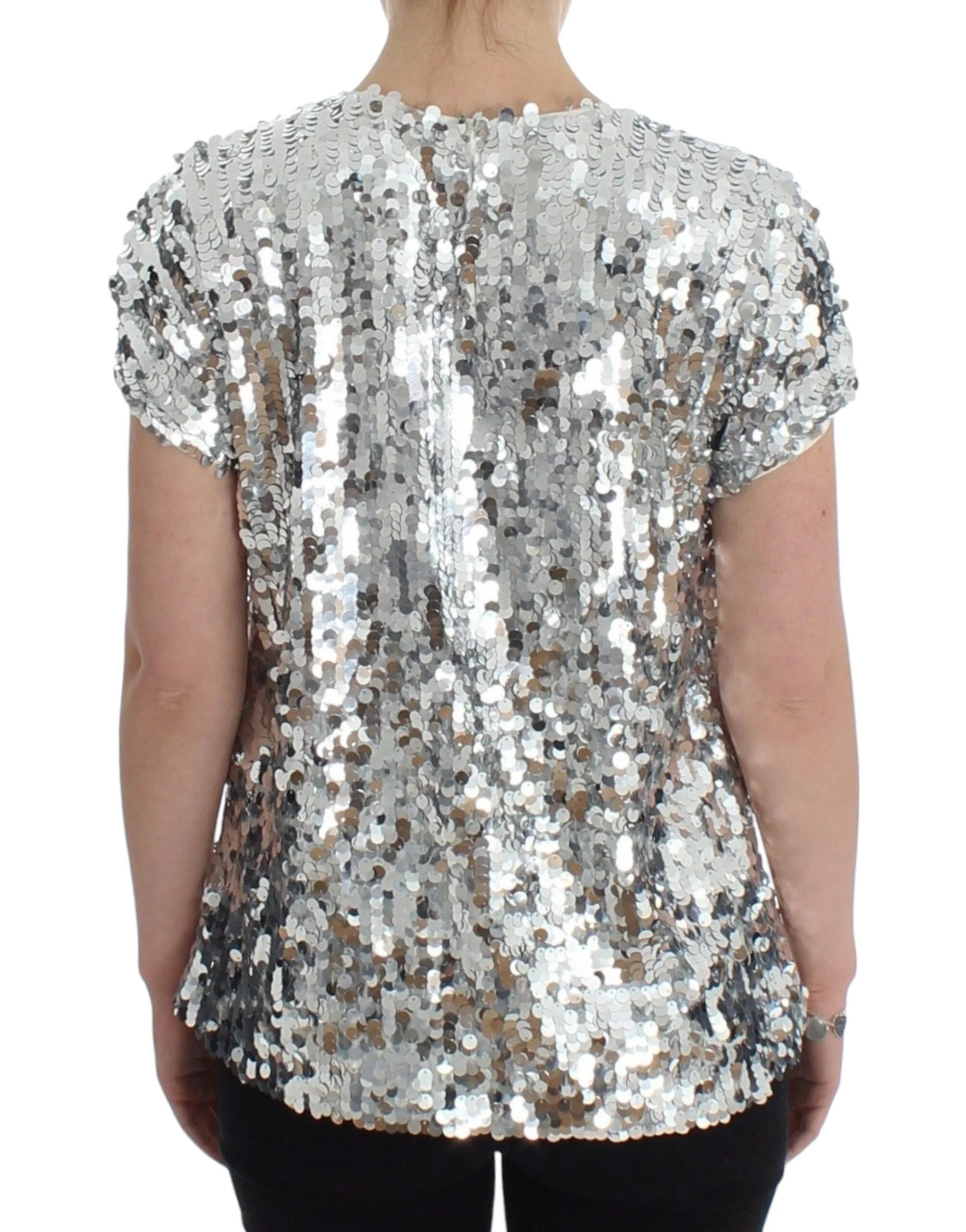 Dolce & Gabbana Silver Sequined Crewneck Blouse T-shirt Top - Blouses