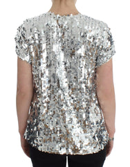 Dolce & Gabbana Silver Sequined Crewneck Blouse T-shirt Top - Blouses