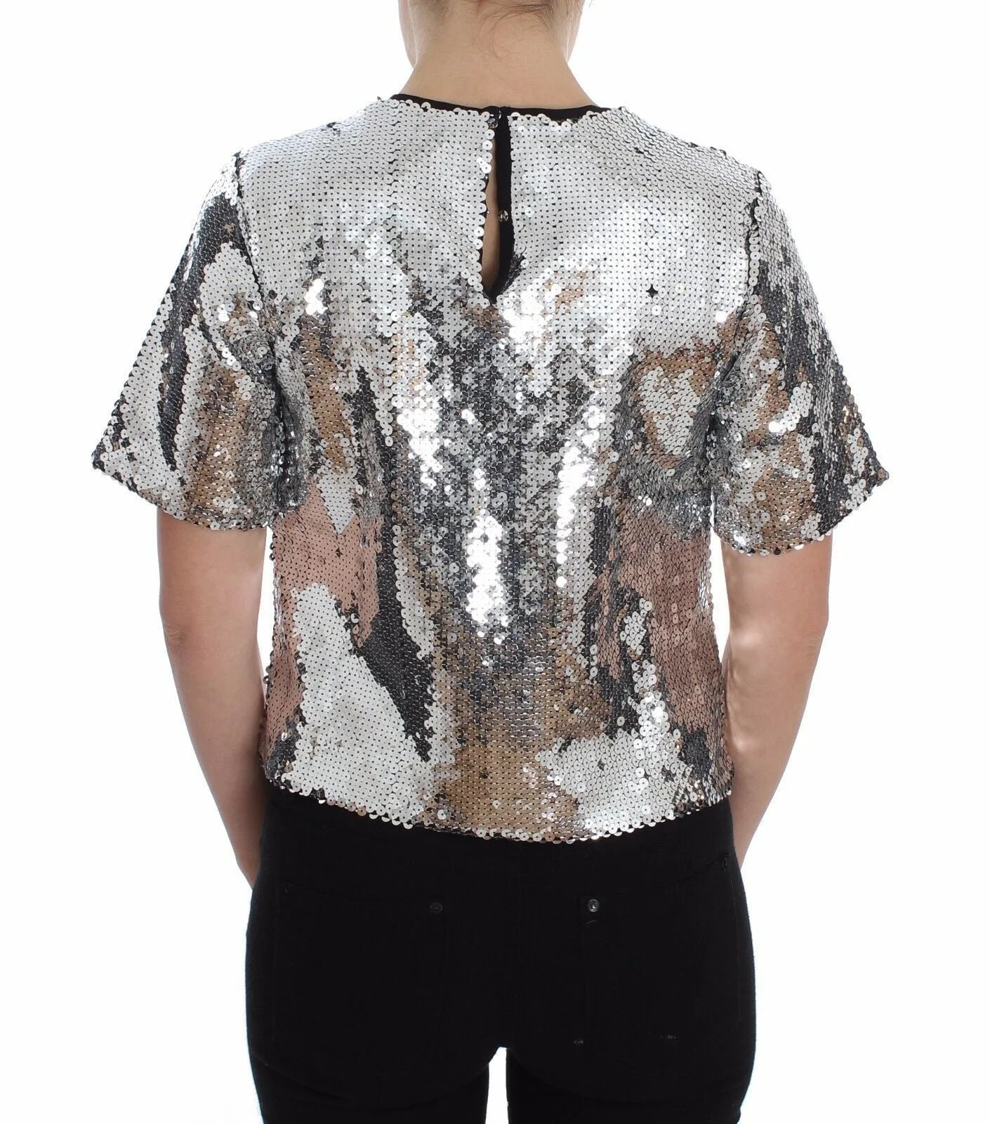 Dolce & Gabbana Silver Sequined Crewneck Blouse T-shirt Top - Blouses