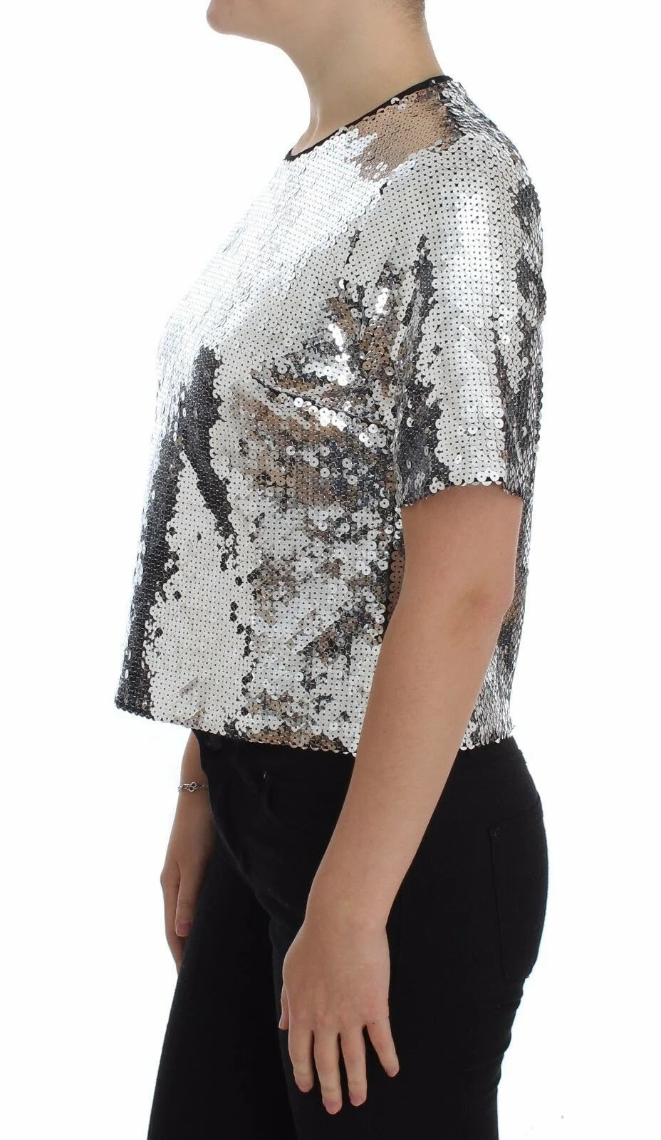 Dolce & Gabbana Silver Sequined Crewneck Blouse T-shirt Top - Blouses