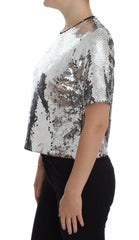 Dolce & Gabbana Silver Sequined Crewneck Blouse T-shirt Top - Blouses