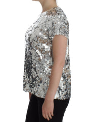 Dolce & Gabbana Silver Sequined Crewneck Blouse T-shirt Top - Blouses